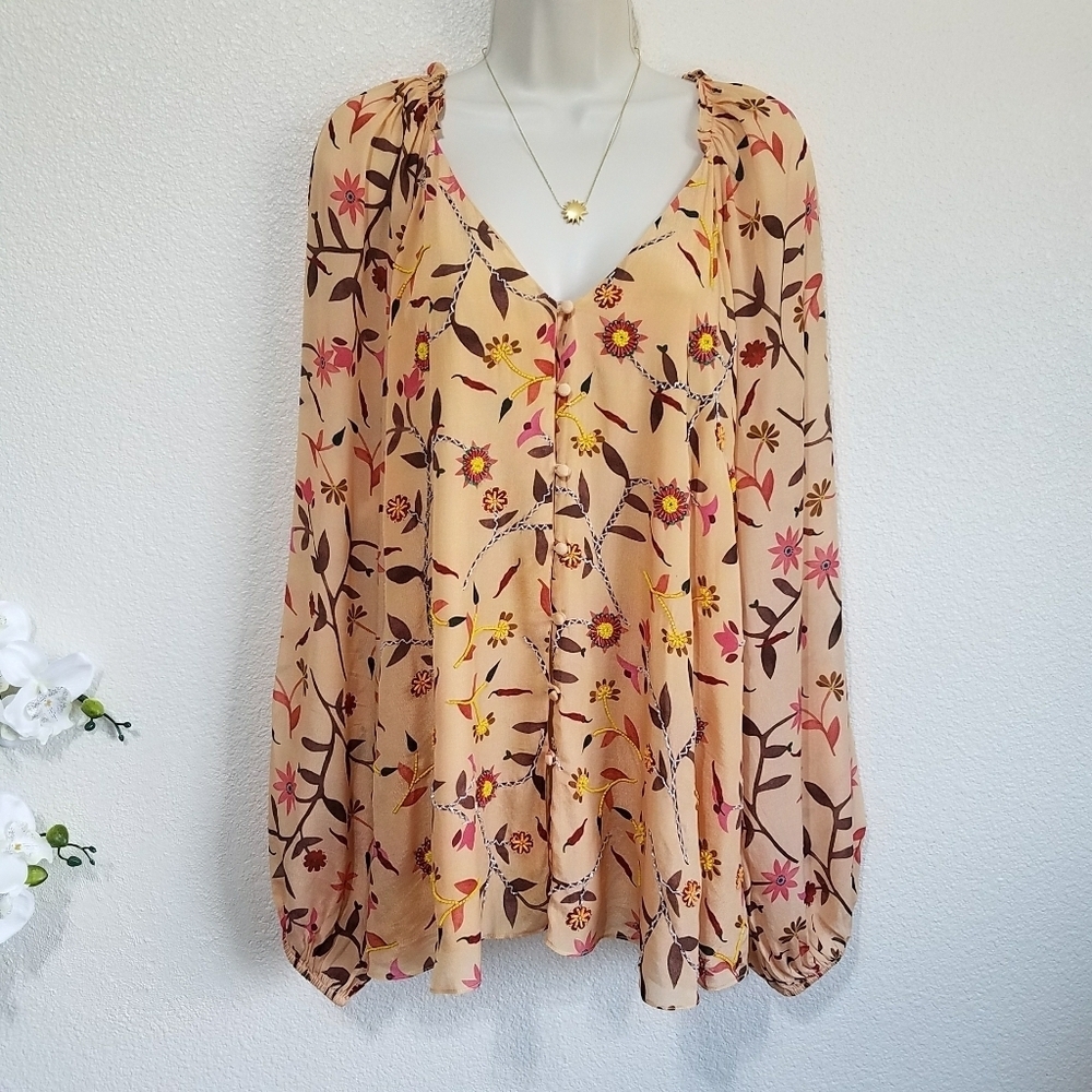 Anthropologie Guapa Floral Beaded Blouse